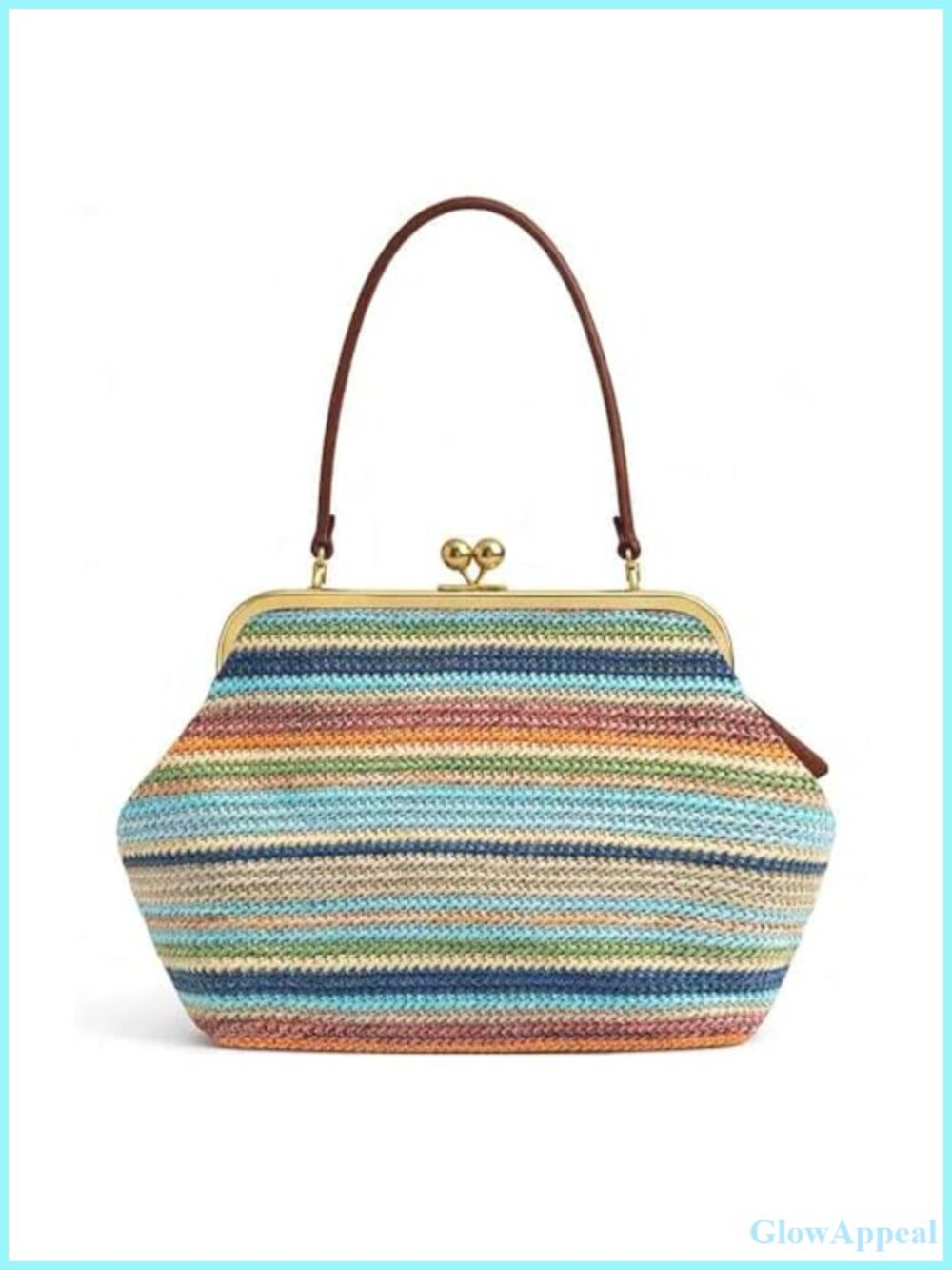 Straw Kisslock Shoulder Bag Woven Kiss-Lock Purse Large Satchel